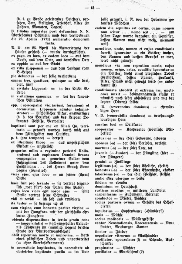 Latein in Kirchenmatriken - 2