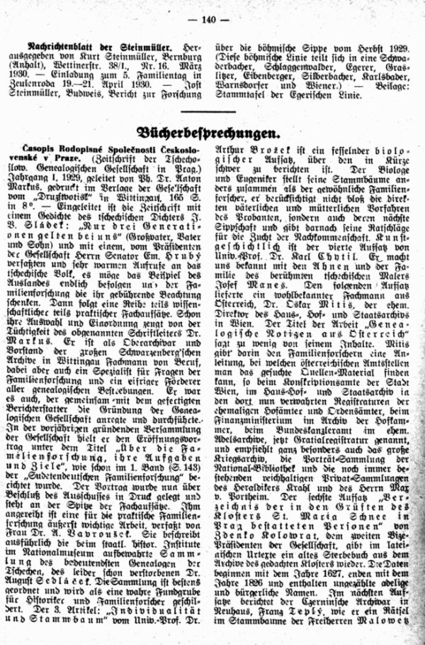 Casopis Rodopisne Spolecnosti Ceskoslovenske v Praze (Zeitschrift der Tschechoslowakischen Genealogischen Gesellschaft in Prag) - 1