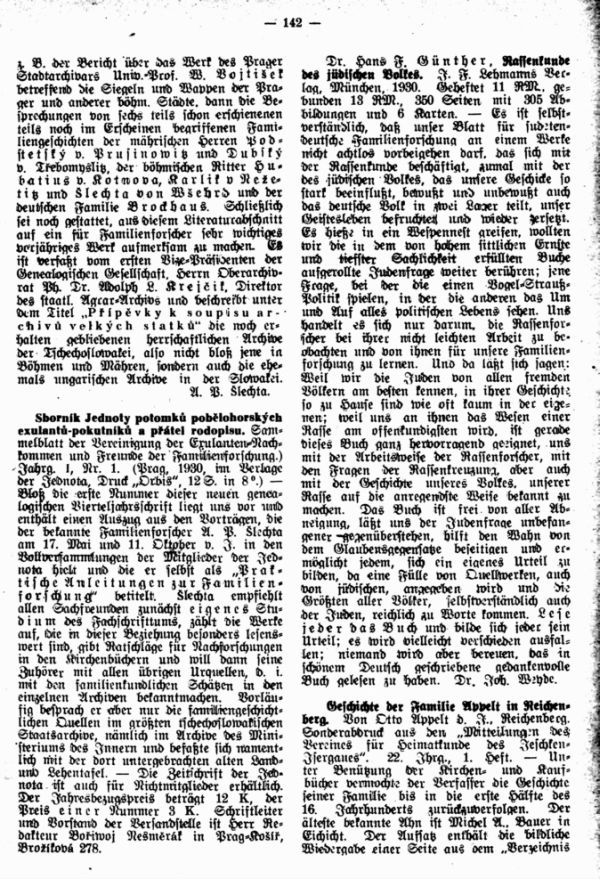 Sbornik jednoty potomku pobelohorskych exulantu-pokutniku a pratel rodopisu (Sammelblatt der Vereinigung der Exulantennachkommen und Freude der Familienforschung überhaupt) - Geschichte der Familie Appelt in Reichenberg