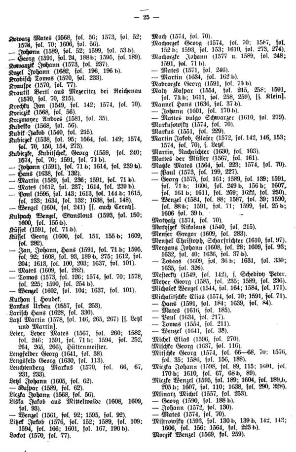Die Namen der Besitzer aus den Burgrechtsbüchern der Stadt Rokitnitz, begonnen 1572 - 3