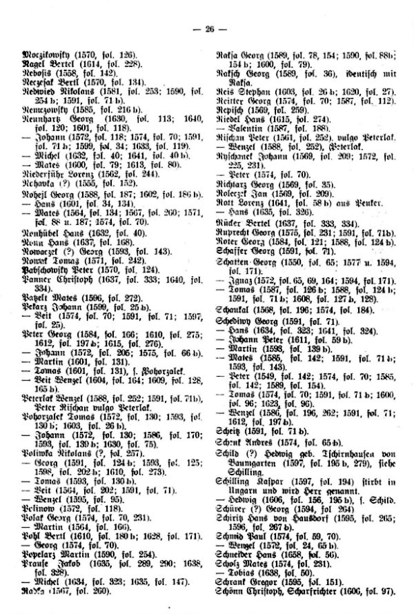 Die Namen der Besitzer aus den Burgrechtsbüchern der Stadt Rokitnitz, begonnen 1572 - 4