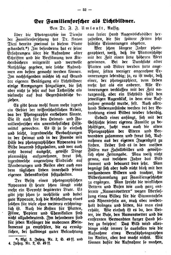 Der Familienforscher als Lichtbildner - 1