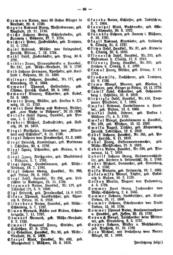 Olmützer Neubürger aus Böhmen, Mähren, Schlesien und der Slowakei 1668-1848 - 6