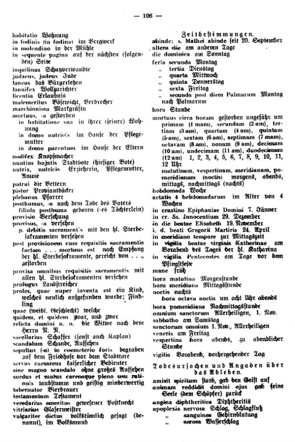 Latein in Kirchenmatriken - 2