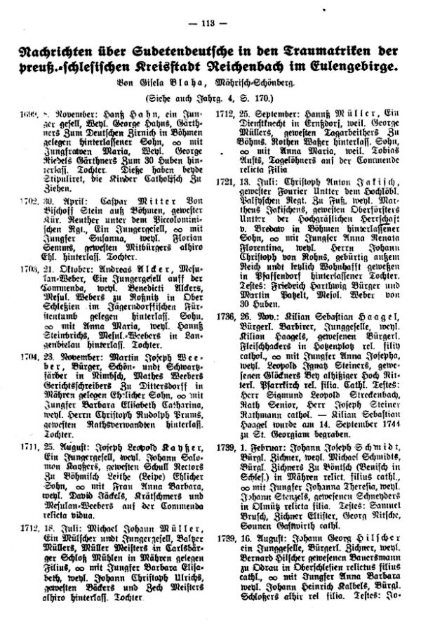 Nachrichten über Sudetendeutsche in den Traumatriken der preuß.-schlesischen Kreisstadt Reichenbach im Eulengebirge - 1