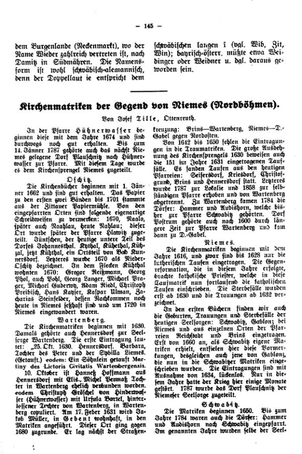 Kirchenmatriken der Gegend von Niemes (Nordböhmen)