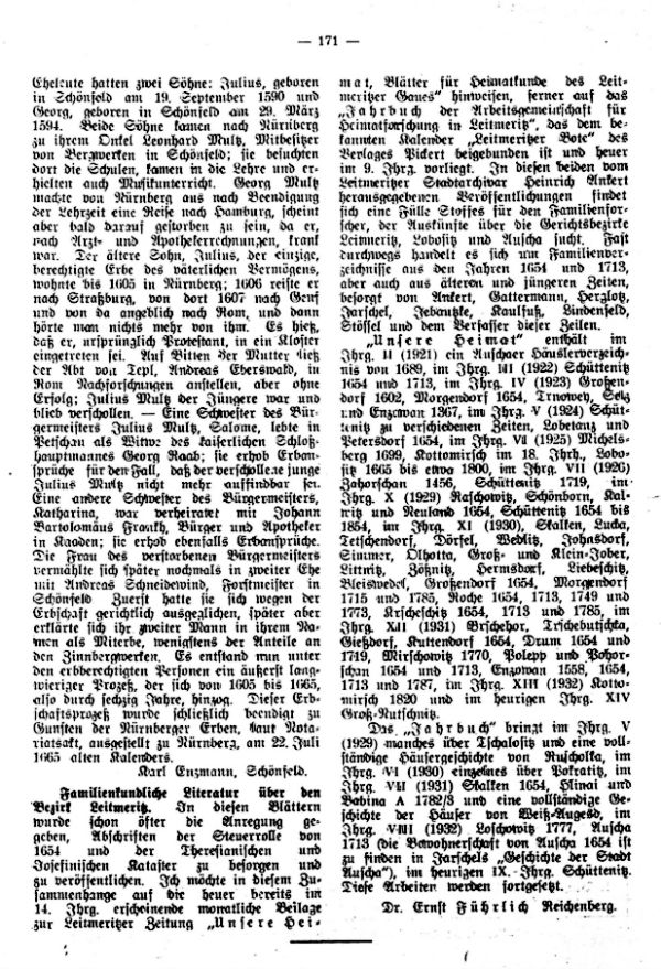 Familienkundliche Literatur aus dem Bezirke Leitmeritz