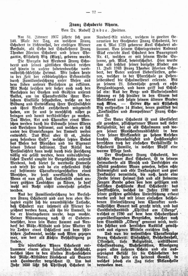 Ahnentafeln bekannter Sudetendeutscher: 36. Tondichter Franz Schubert, Wien