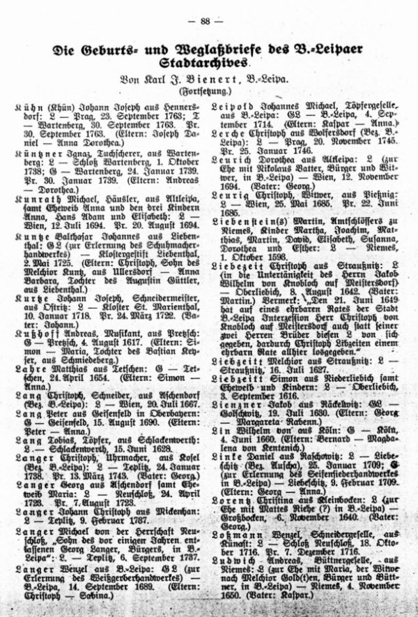 Die Geburts- und Weglaßbriefe des Böhm.-Leipaer Stadtarchives (Fortsetzung) - 1