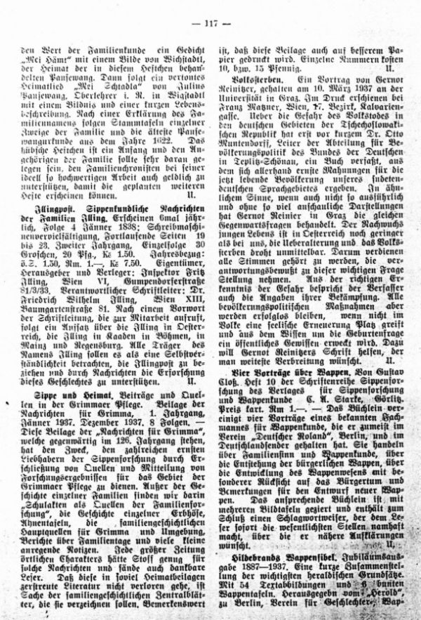 Illingpost. Sippenkundliche Nachrichten der Familie Illing