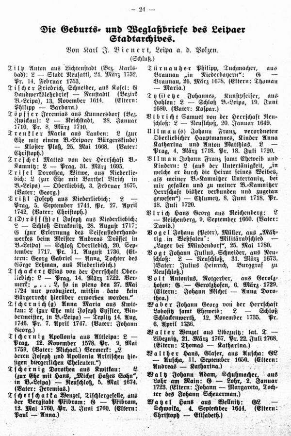 Die Geburts- und Weglaßbriefe des Böhm.-Leipaer Stadtarchives - 1