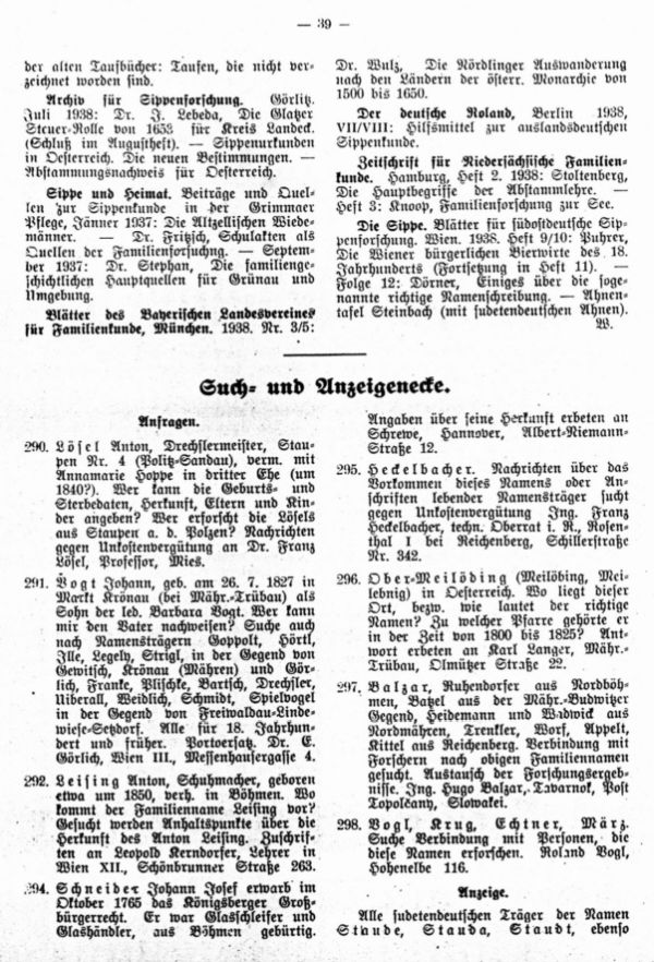 Such- und Anzeigenecke