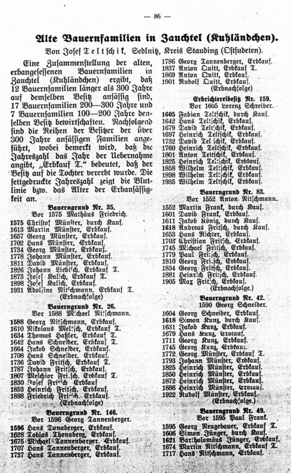 Alte Bauernfamilien in Zauchtel (Kuhländchen)